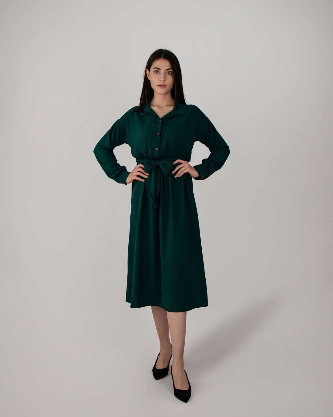 Vestido Largo, Color Neutro Manga Larga