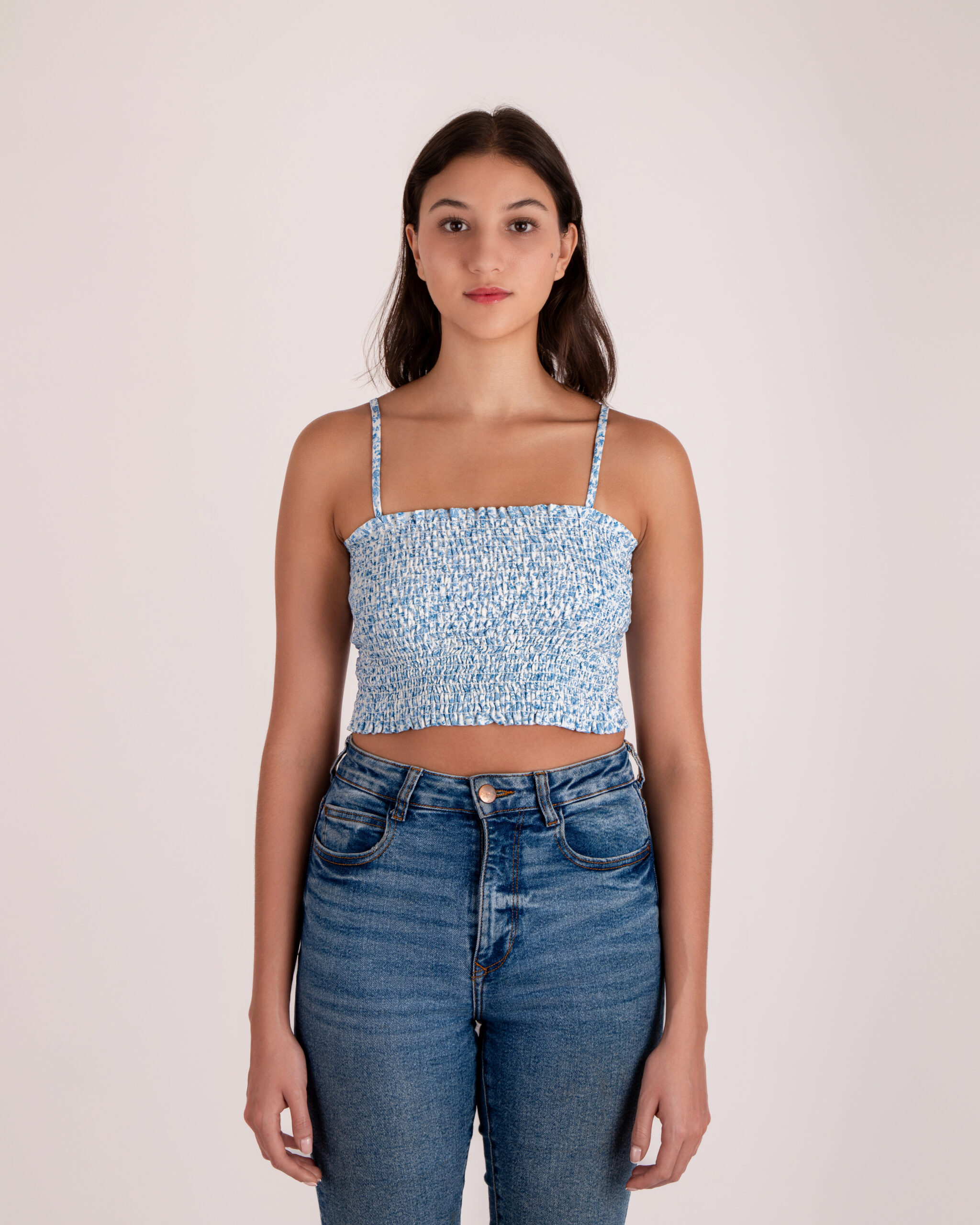 Croptop Smocking Color Cream Tea.