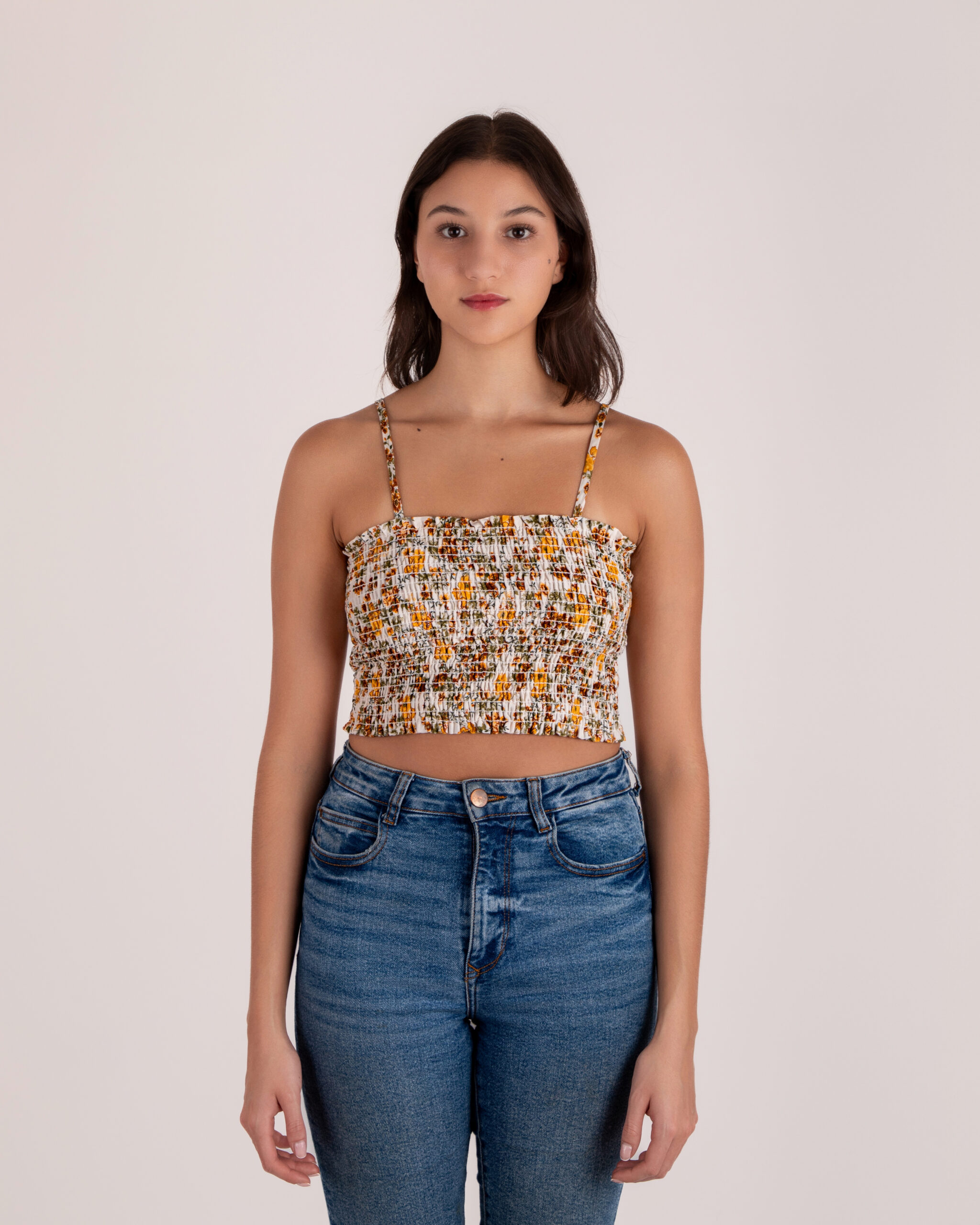 Croptop Smocking Color Cream Yellow