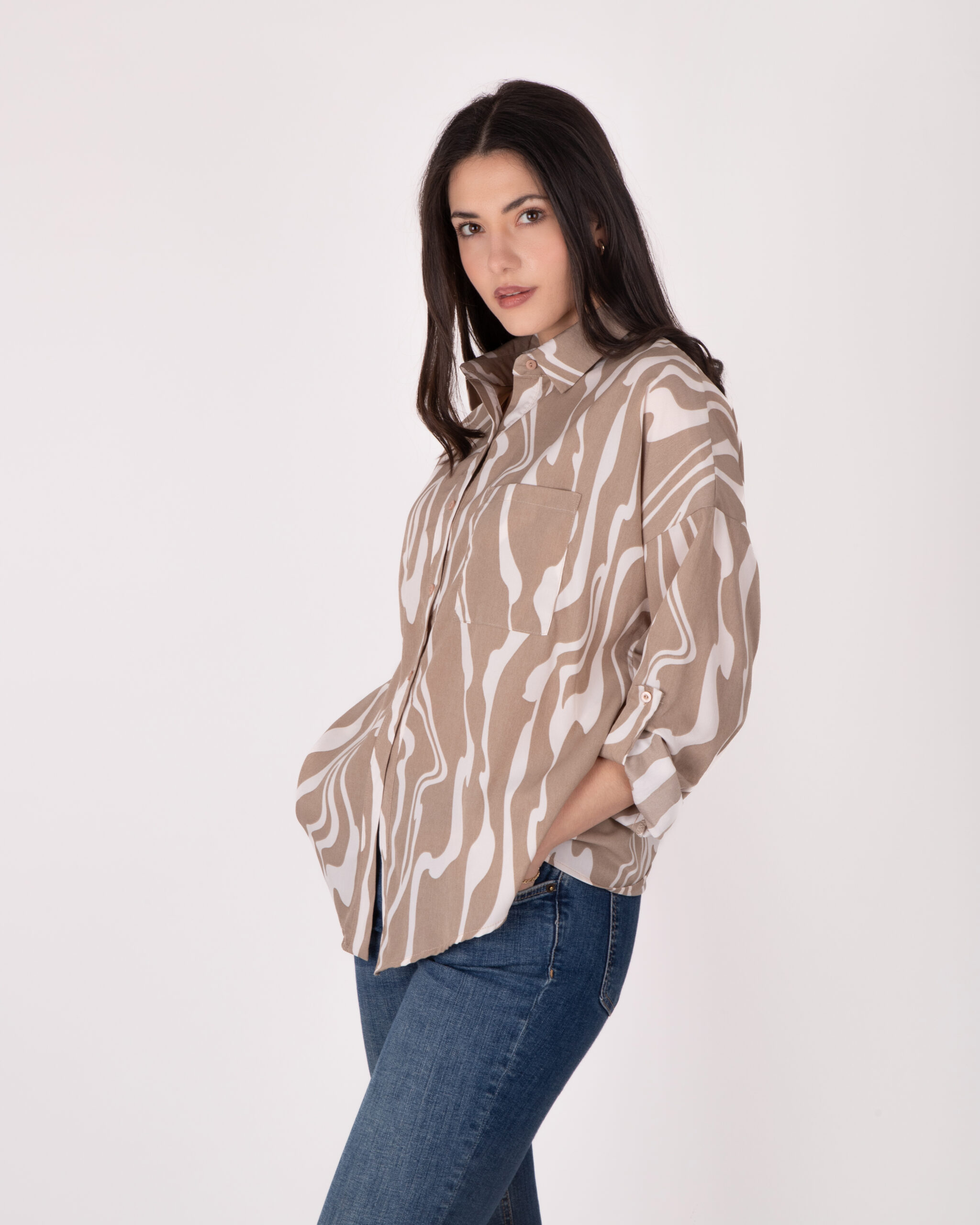 Top Color Taupe Animal Print